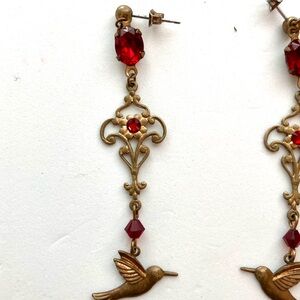 Elegant Gold & Red Hummingbird Earrings Billie Kent B. Empire